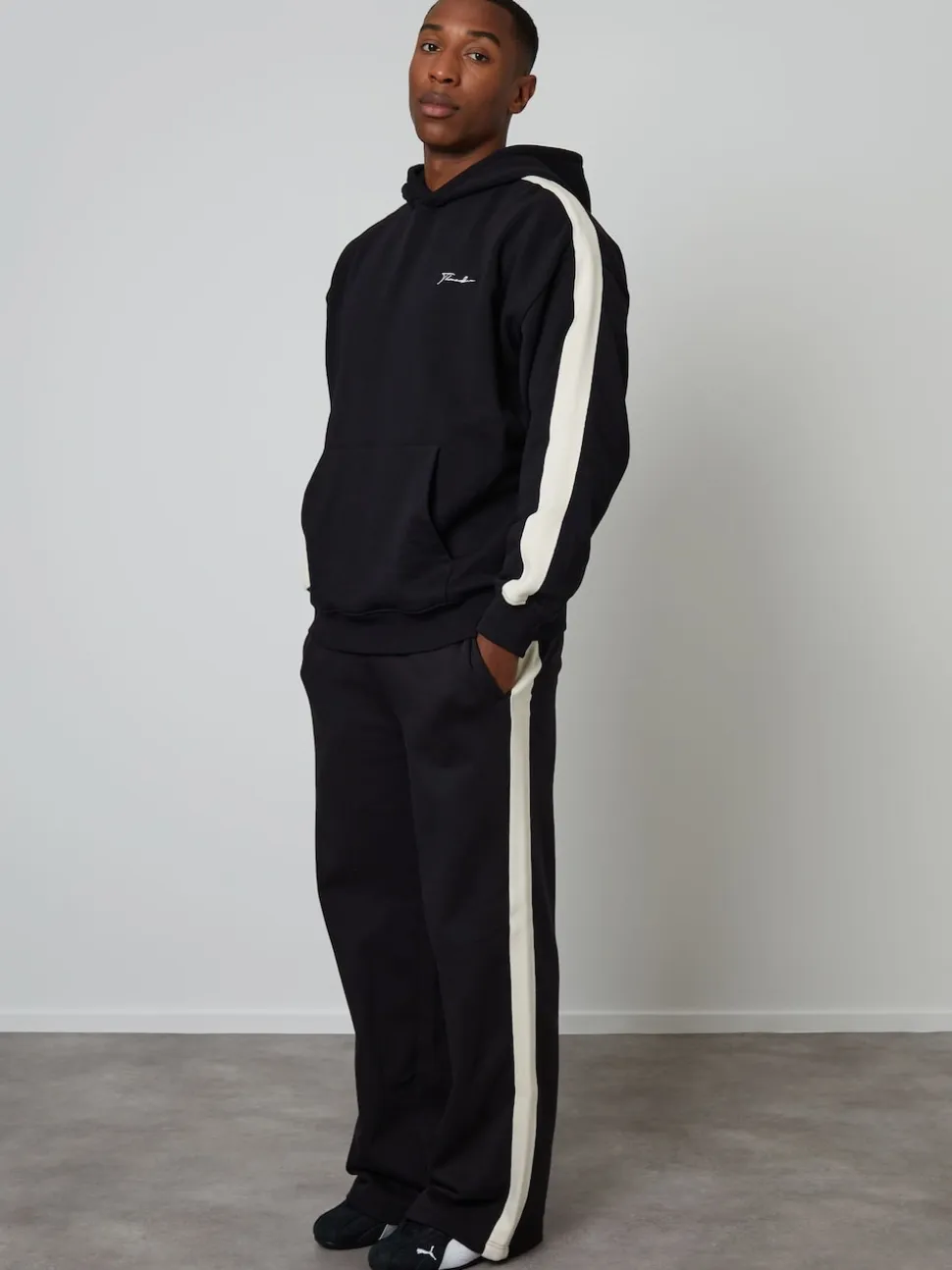 Threadbare Black Wide Leg Side Stripe Joggers