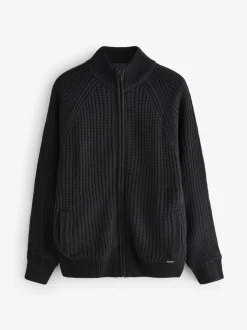 Threadbare Black Zip Up Cardigan with Microfleece Lining