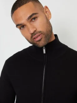 Threadbare Black Zip-Through Funnel Neck Knitted Cardigan