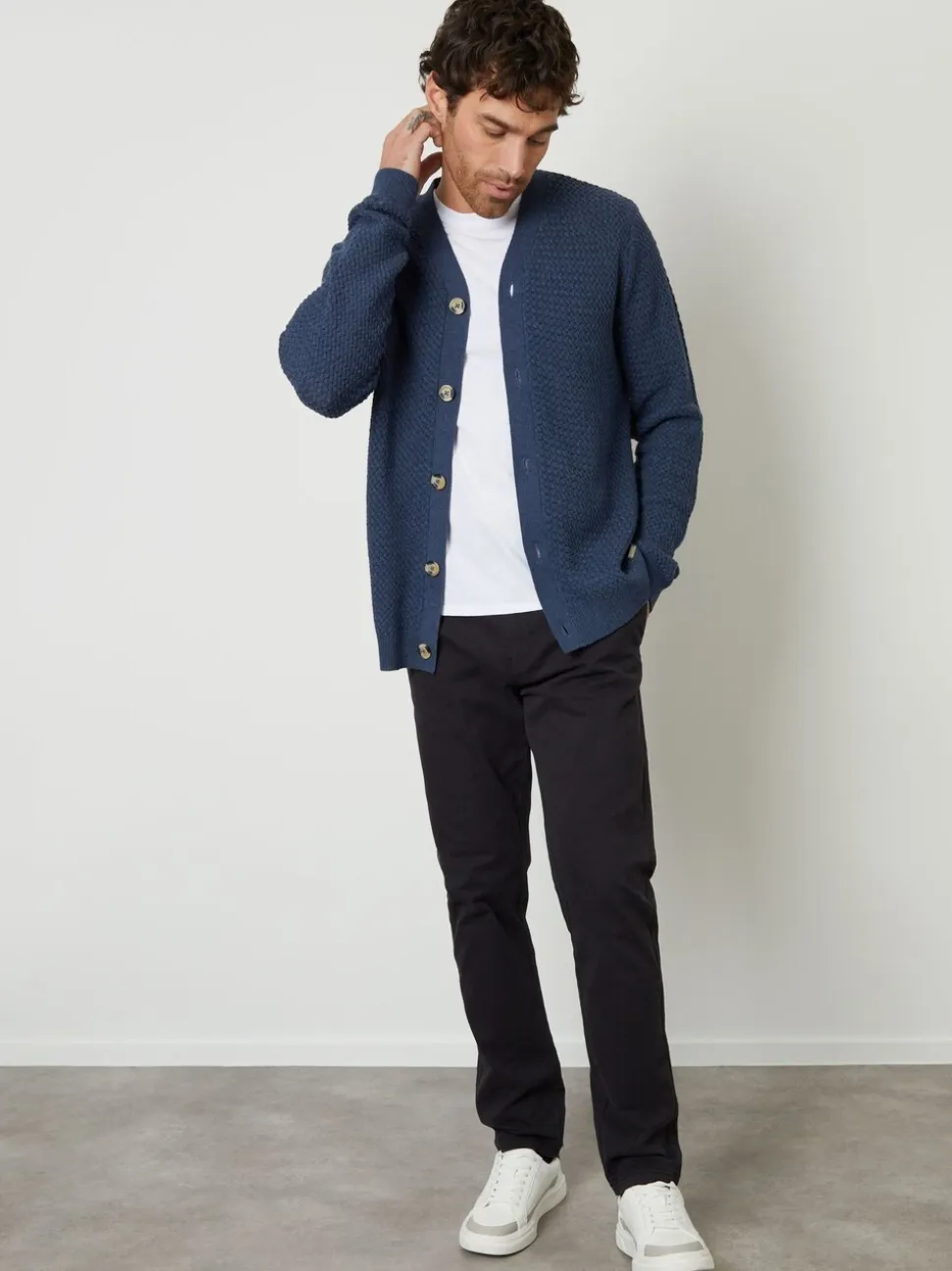 Threadbare Blue Basket Stitch Cardigan