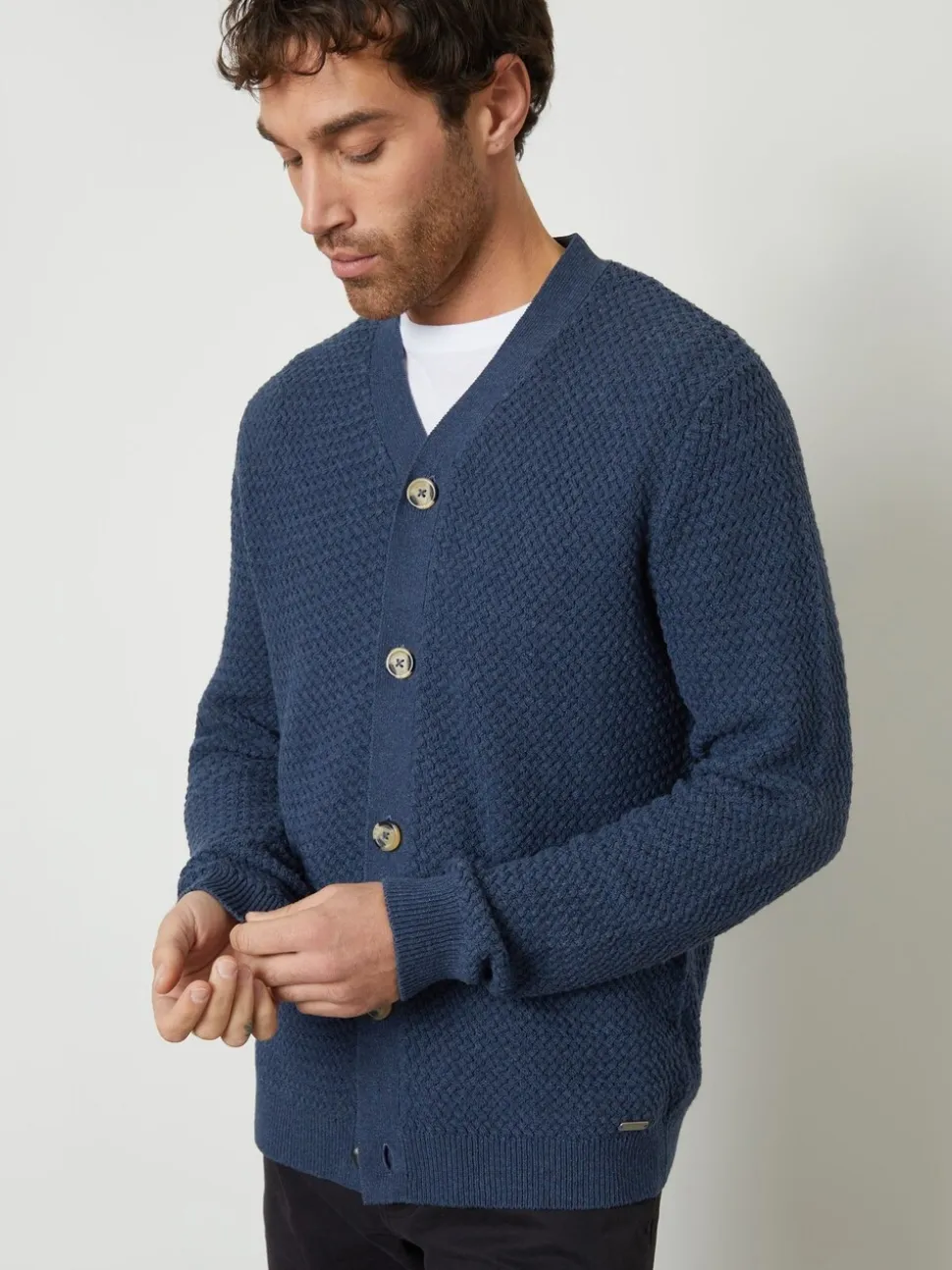 Threadbare Blue Basket Stitch Cardigan