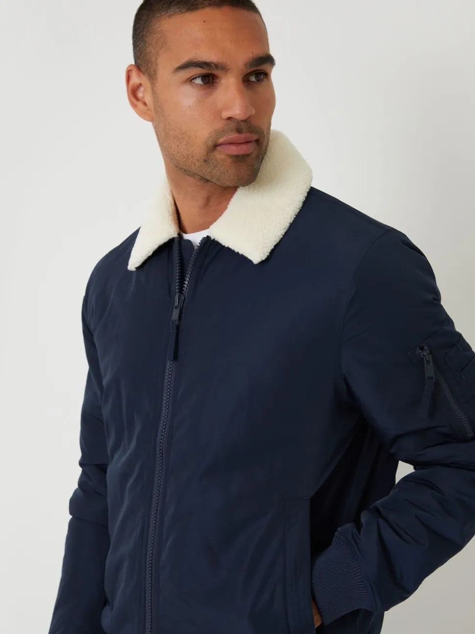 Threadbare Blue Borg Collar Bomber Jacket
