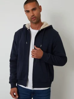 Threadbare Blue Borg Lined Zip-Through Hoodie