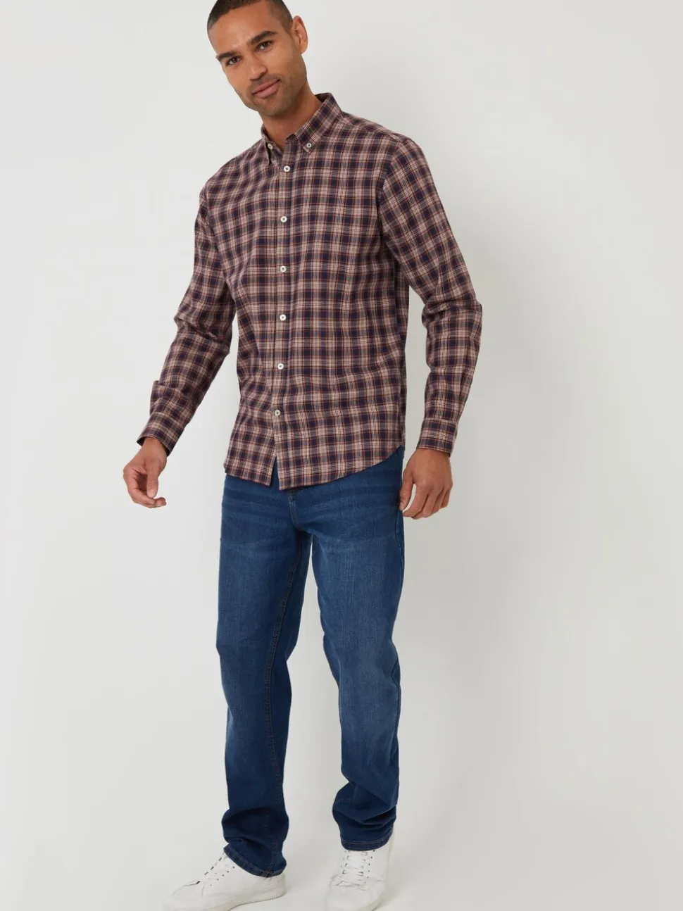 Threadbare Blue Brushed Flannel Check Long Sleeve Shirt