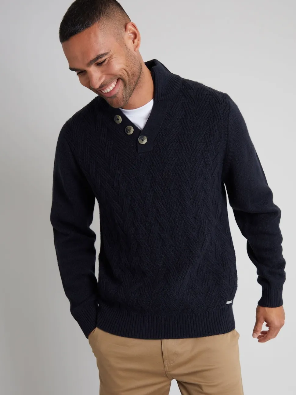 Threadbare Blue Button Up Funnel Neck Jumper