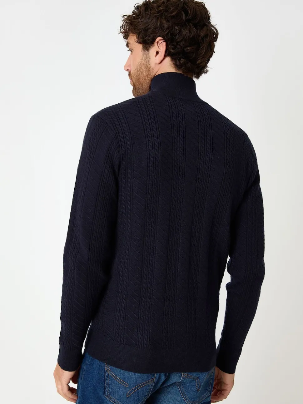 Threadbare Blue Cable Knit Quarter Zip Jumper