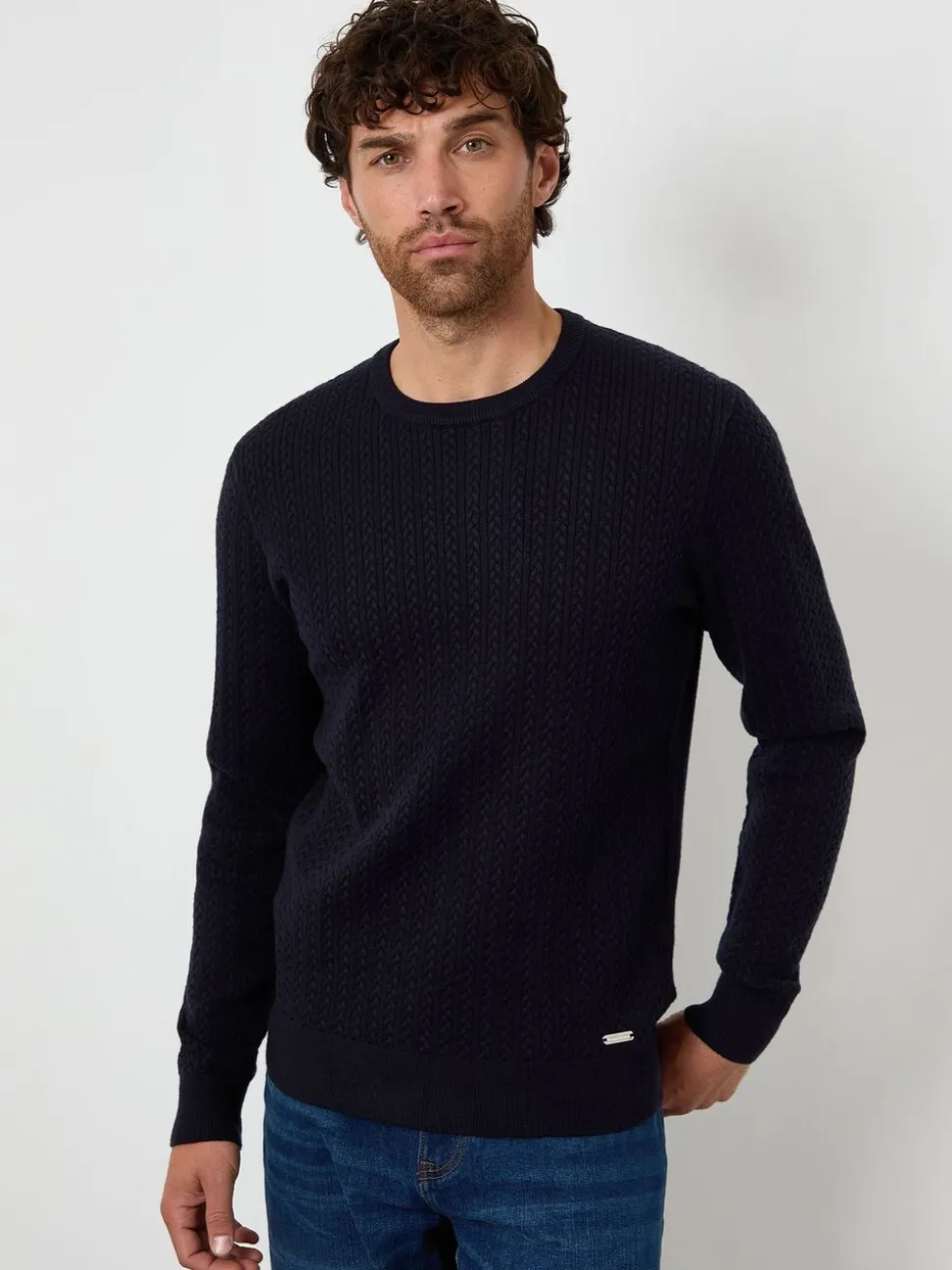 Threadbare Blue Cable Knit Rib Crew Neck Jumper
