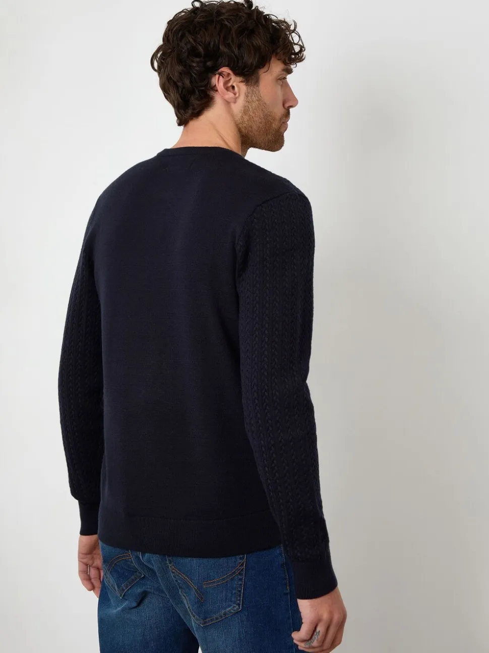 Threadbare Blue Cable Knit Rib Crew Neck Jumper