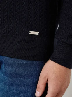 Threadbare Blue Cable Knit Rib Crew Neck Jumper