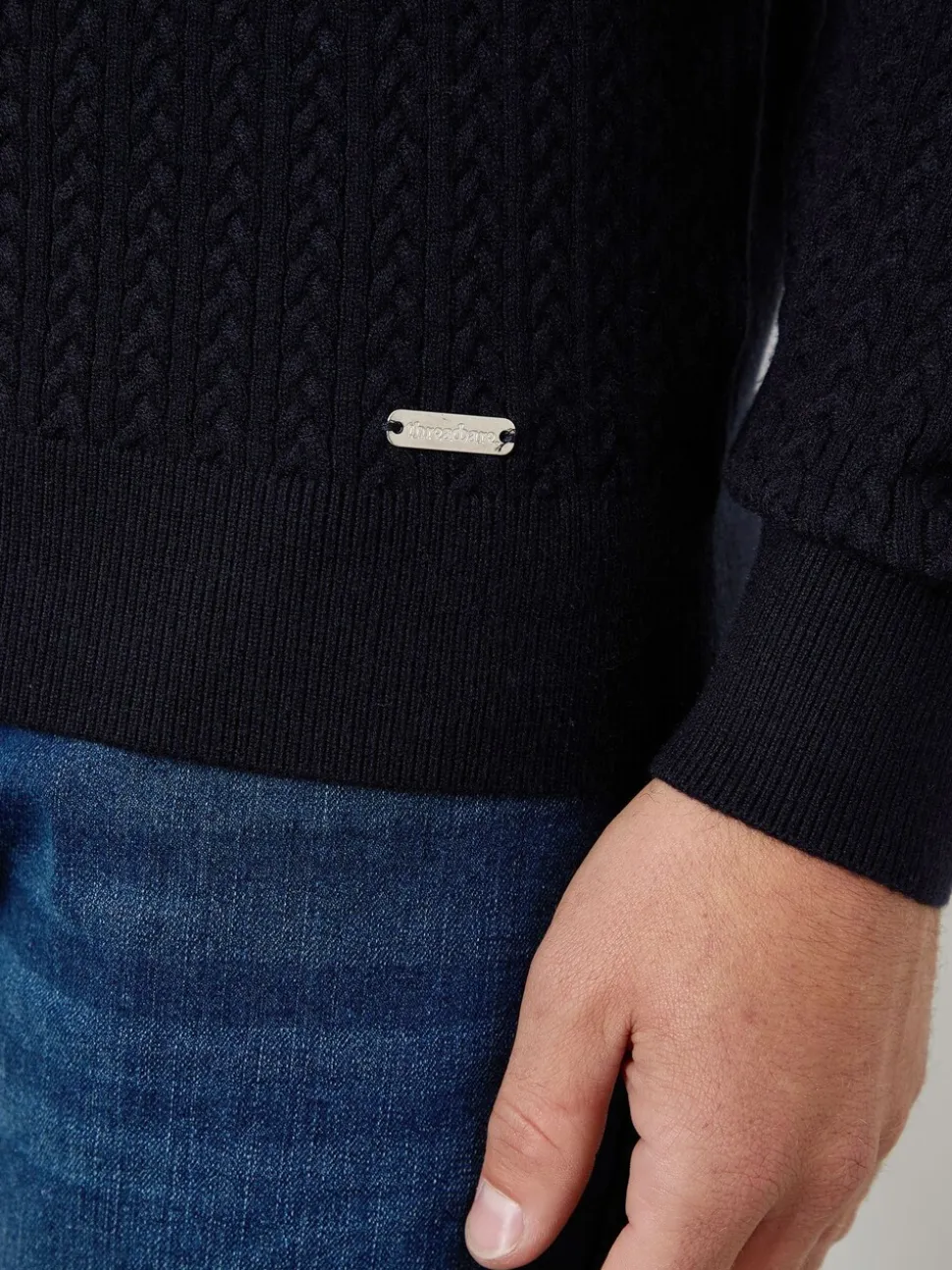 Threadbare Blue Cable Knit Rib Crew Neck Jumper