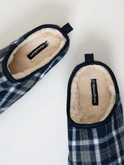 Threadbare Blue Check Faux Fur Lined Mule Slippers