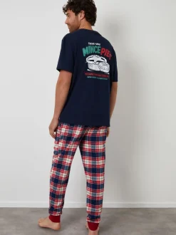 Threadbare Blue Christmas Graphic Check Pyjamas Set