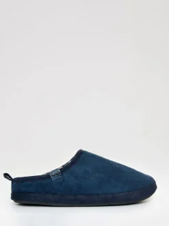 Threadbare Blue Faux Suede Faux Fur Lined Mule Slippers