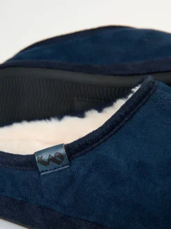 Threadbare Blue Faux Suede Faux Fur Lined Mule Slippers