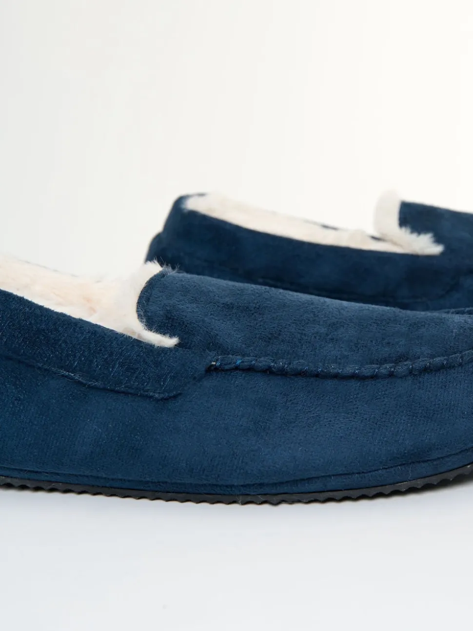 Threadbare Blue Faux Suede Faux Fur Lined Moccasin Slippers