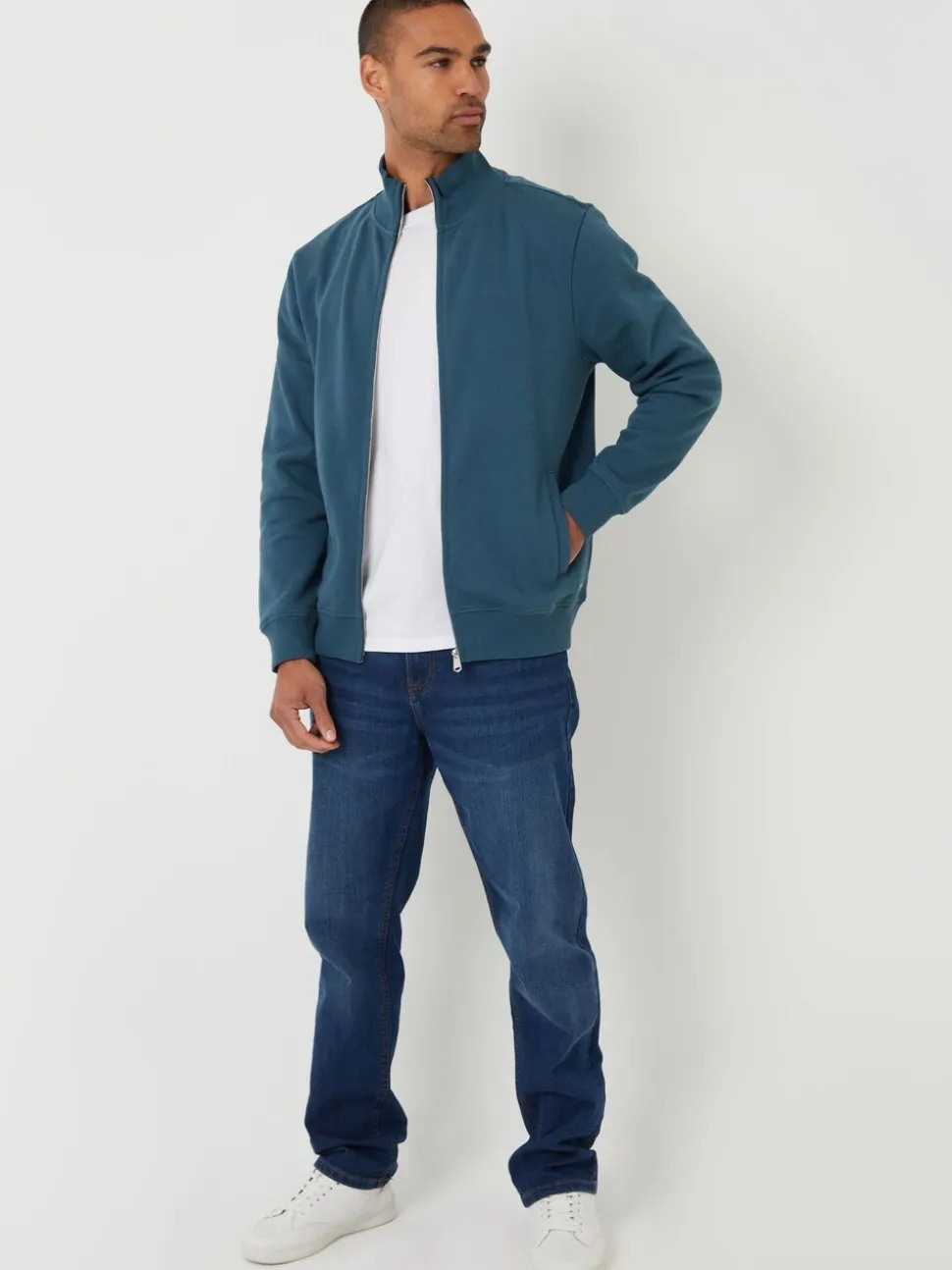 Threadbare Blue Funnel Quarter Zip Through Sweatshirt