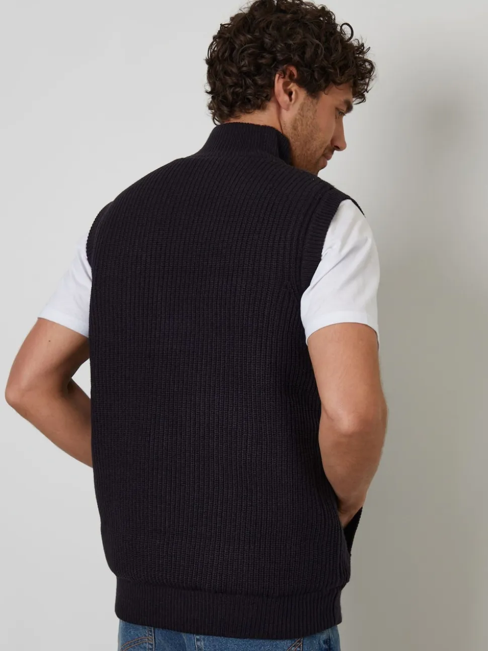 Threadbare Blue Knitted Quilted Gilet