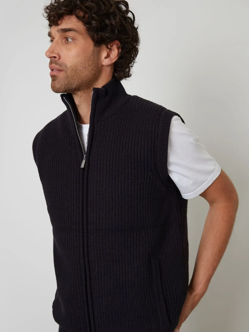 Threadbare Blue Knitted Quilted Gilet