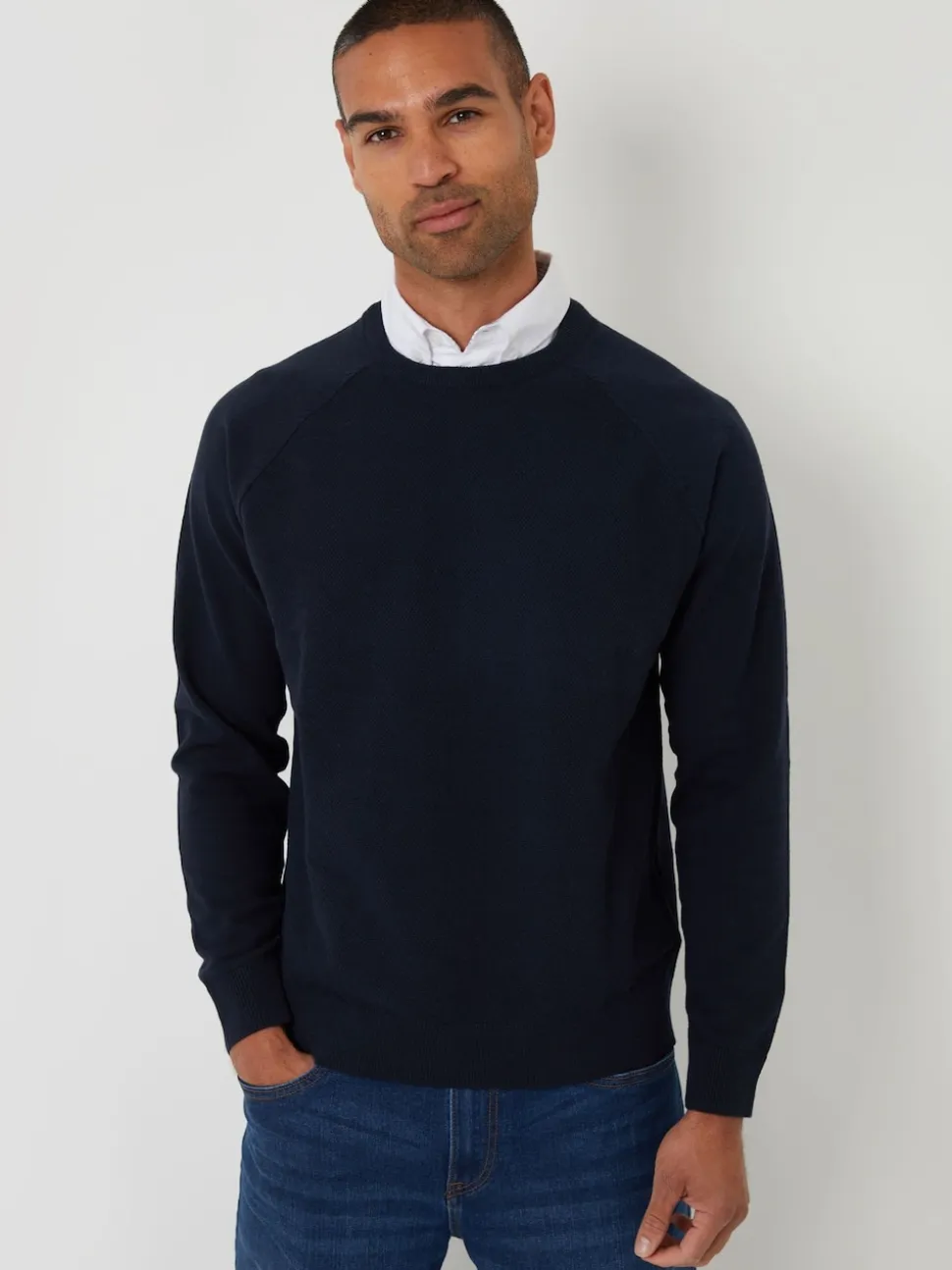 Threadbare Blue Mock Shirt Raglan Knitted Jumper