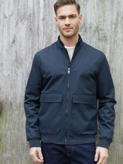 Threadbare Blue Patch Pocket Funnel Neck Harrington Style Jacket