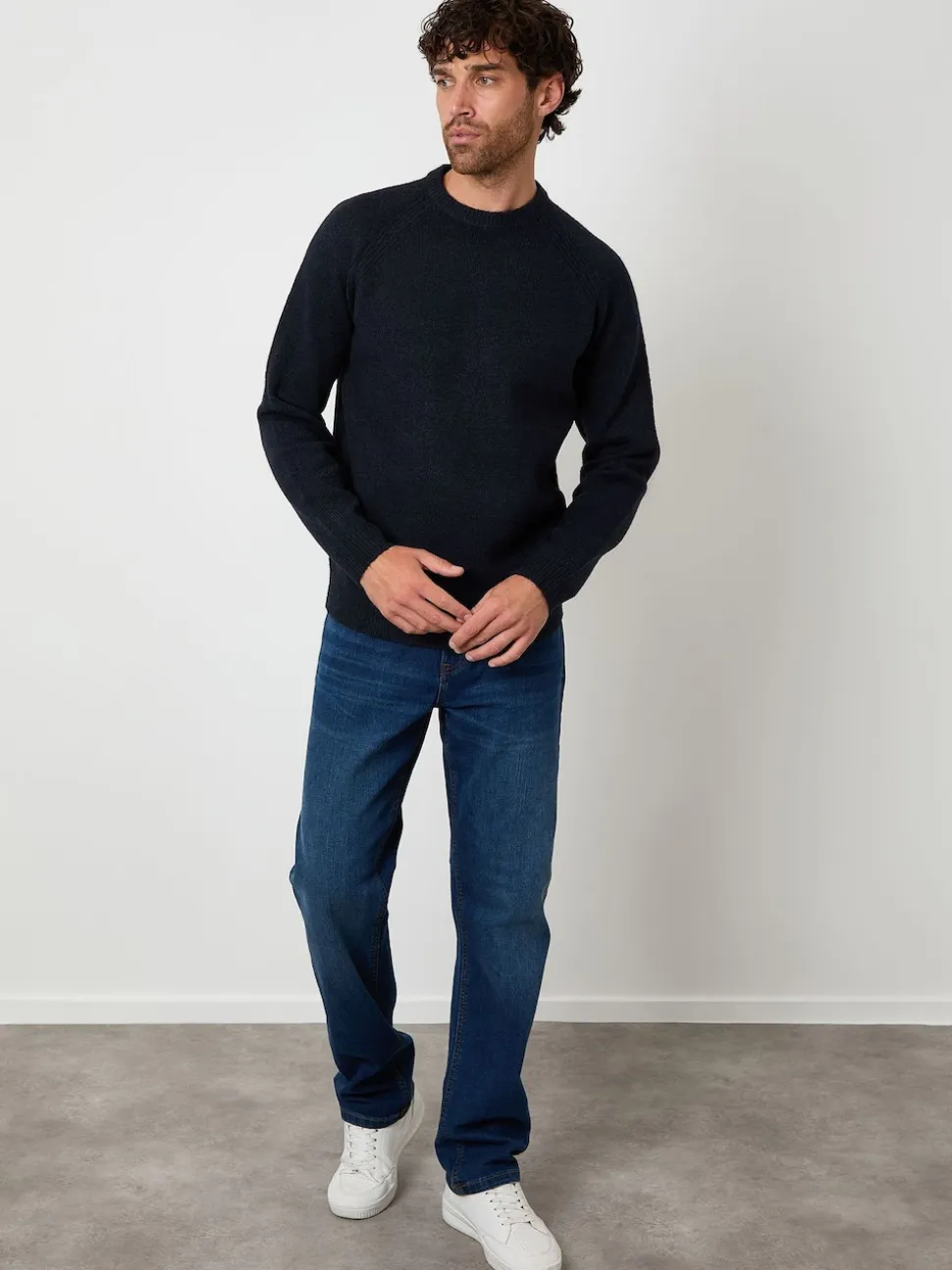 Threadbare Blue Raglan Rib Knitted Crew Neck Jumper