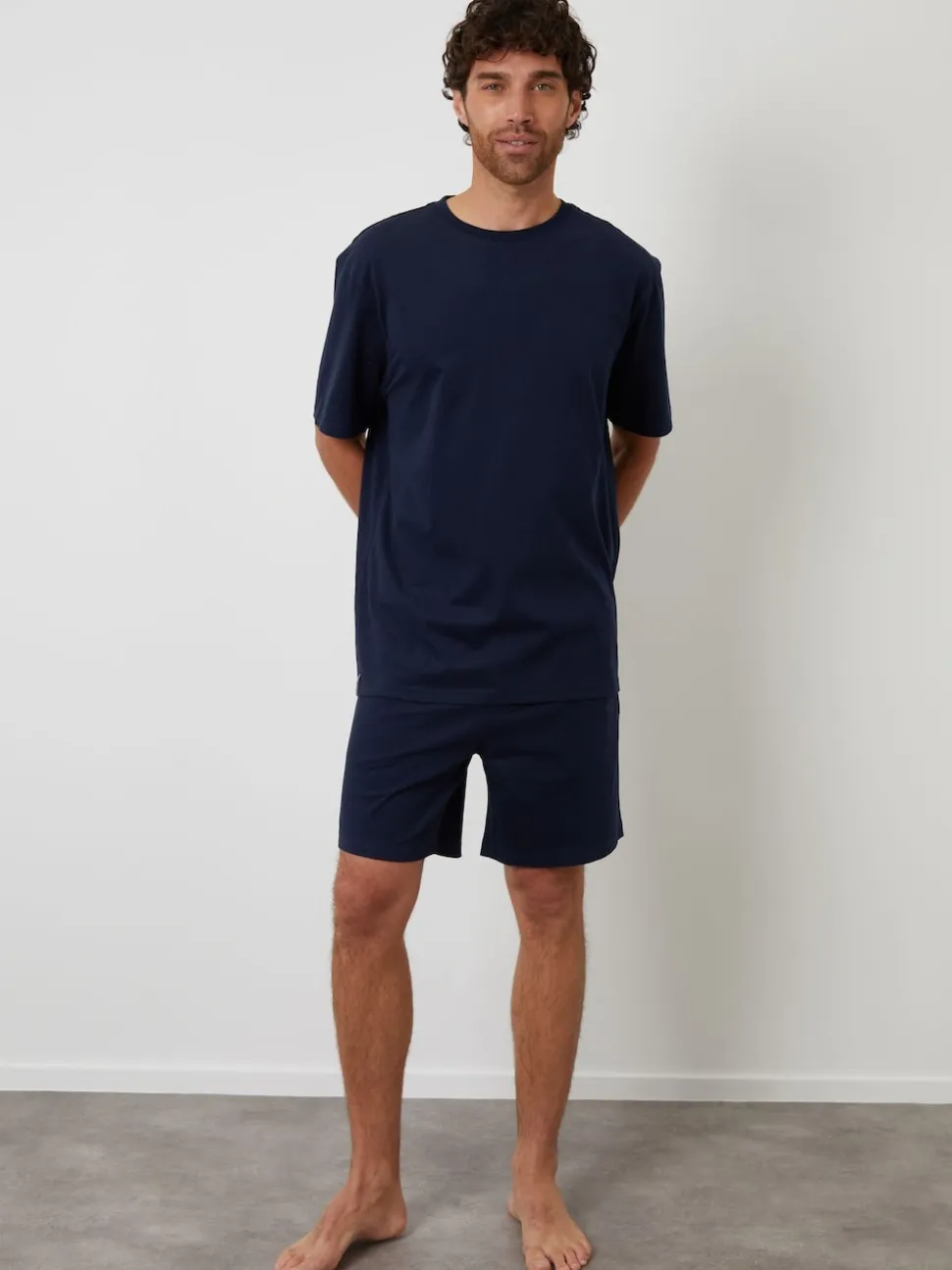 Threadbare Blue Relaxed Fit Peached Cotton Shortie Lounge Set