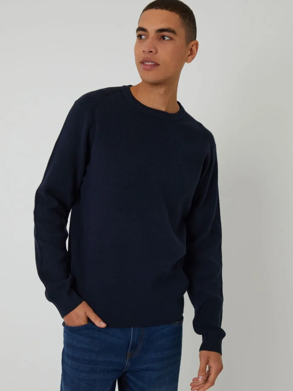 Threadbare Blue Rib Knit Crew Neck Jumper