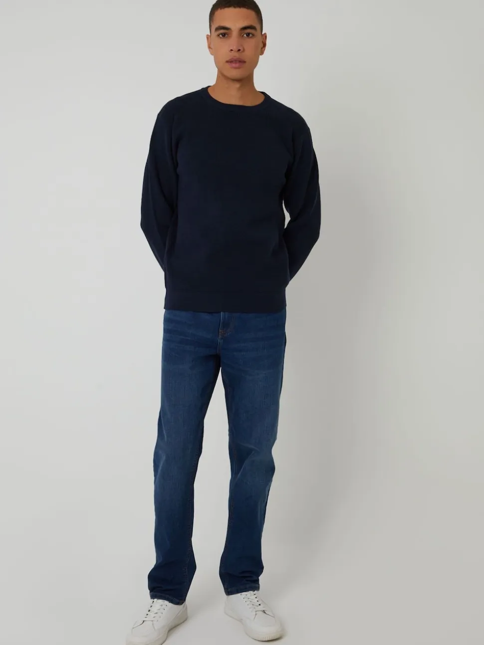 Threadbare Blue Rib Knit Crew Neck Jumper