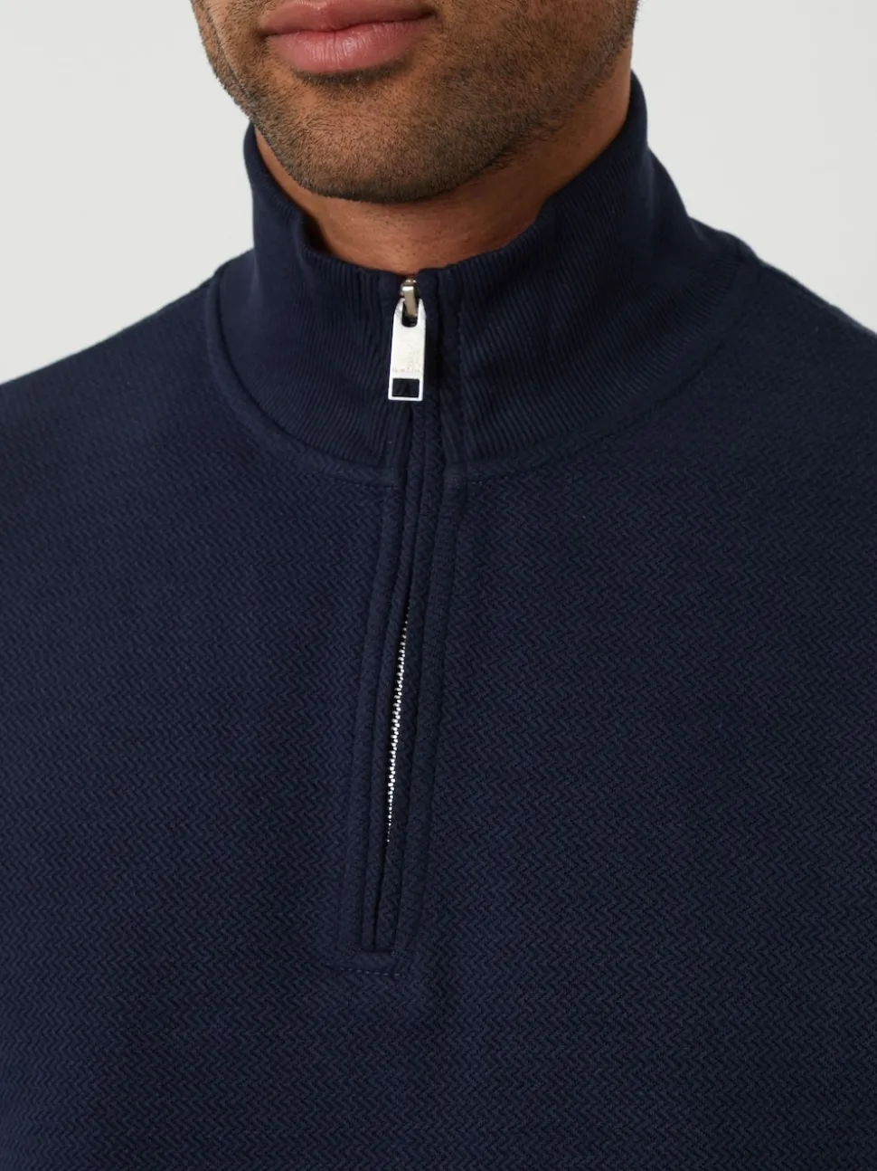 Threadbare Blue Textured Quarter Zip Sweatshirt