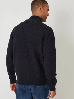 Threadbare Blue Textured Quarter Zip Jumper With Wool