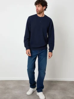 Threadbare Blue Textured Crew Neck Sweatshirt