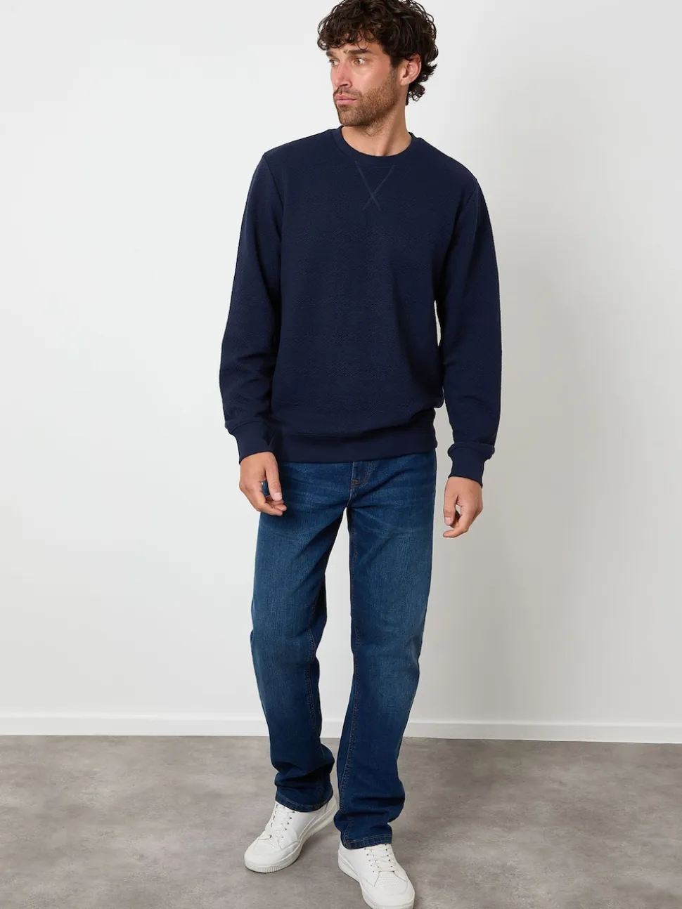 Threadbare Blue Textured Crew Neck Sweatshirt