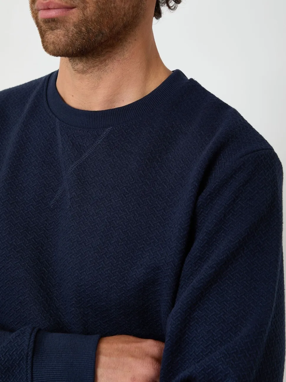 Threadbare Blue Textured Crew Neck Sweatshirt
