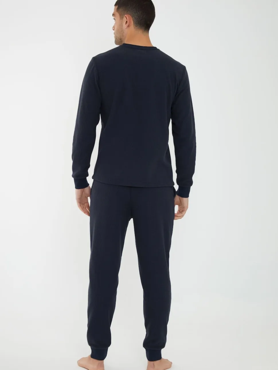 Threadbare Blue Waffle Textured Fleece Loungewear Set
