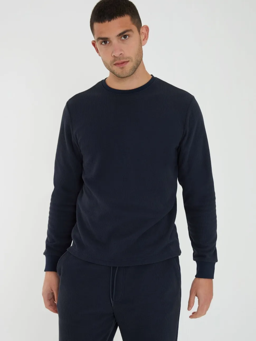 Threadbare Blue Waffle Textured Fleece Loungewear Set