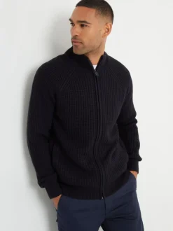 Threadbare Blue Zip Up Cardigan with Microfleece Lining