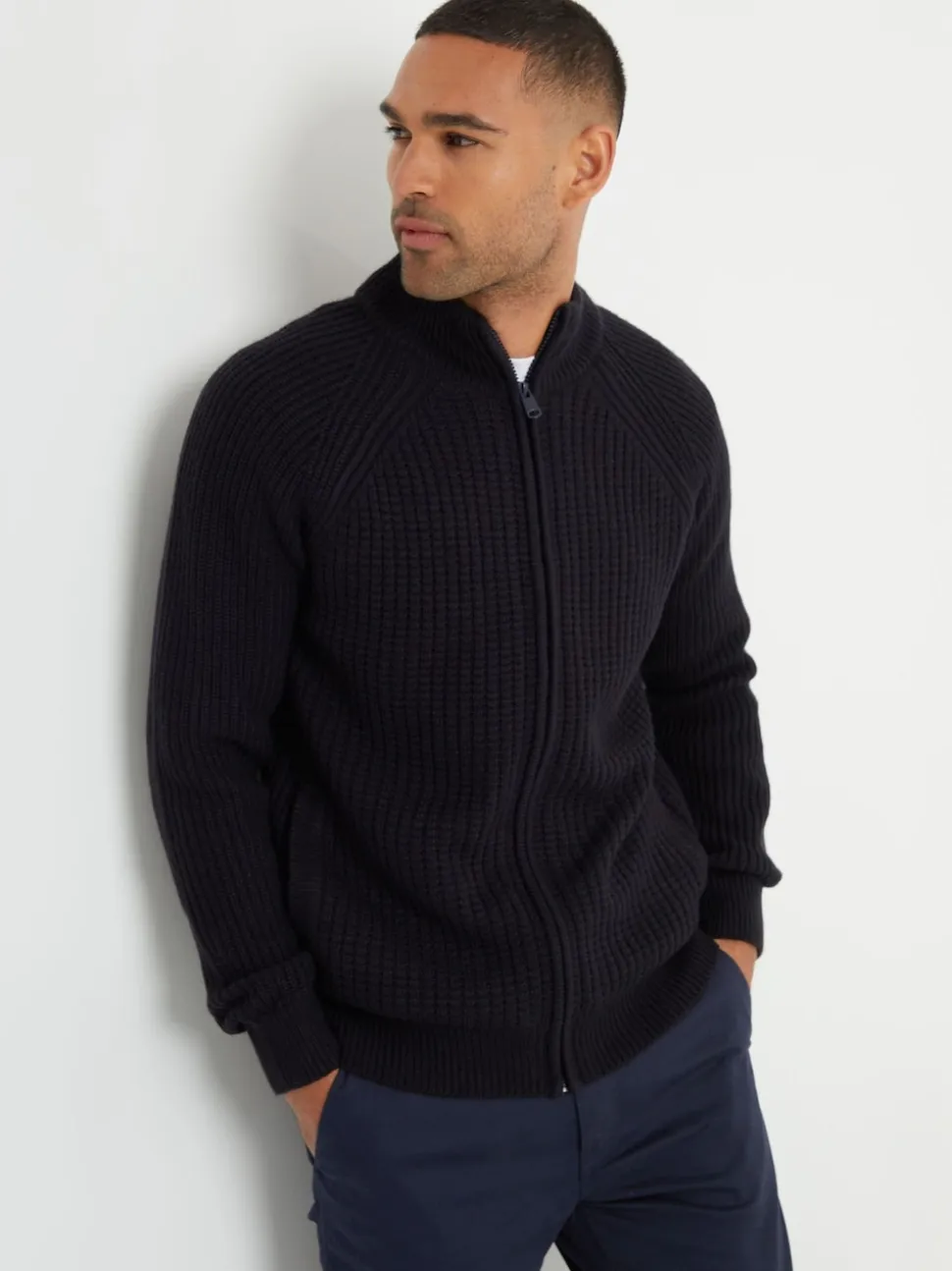 Threadbare Blue Zip Up Cardigan with Microfleece Lining
