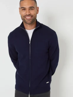 Threadbare Blue Zip-Through Funnel Neck Knitted Cardigan