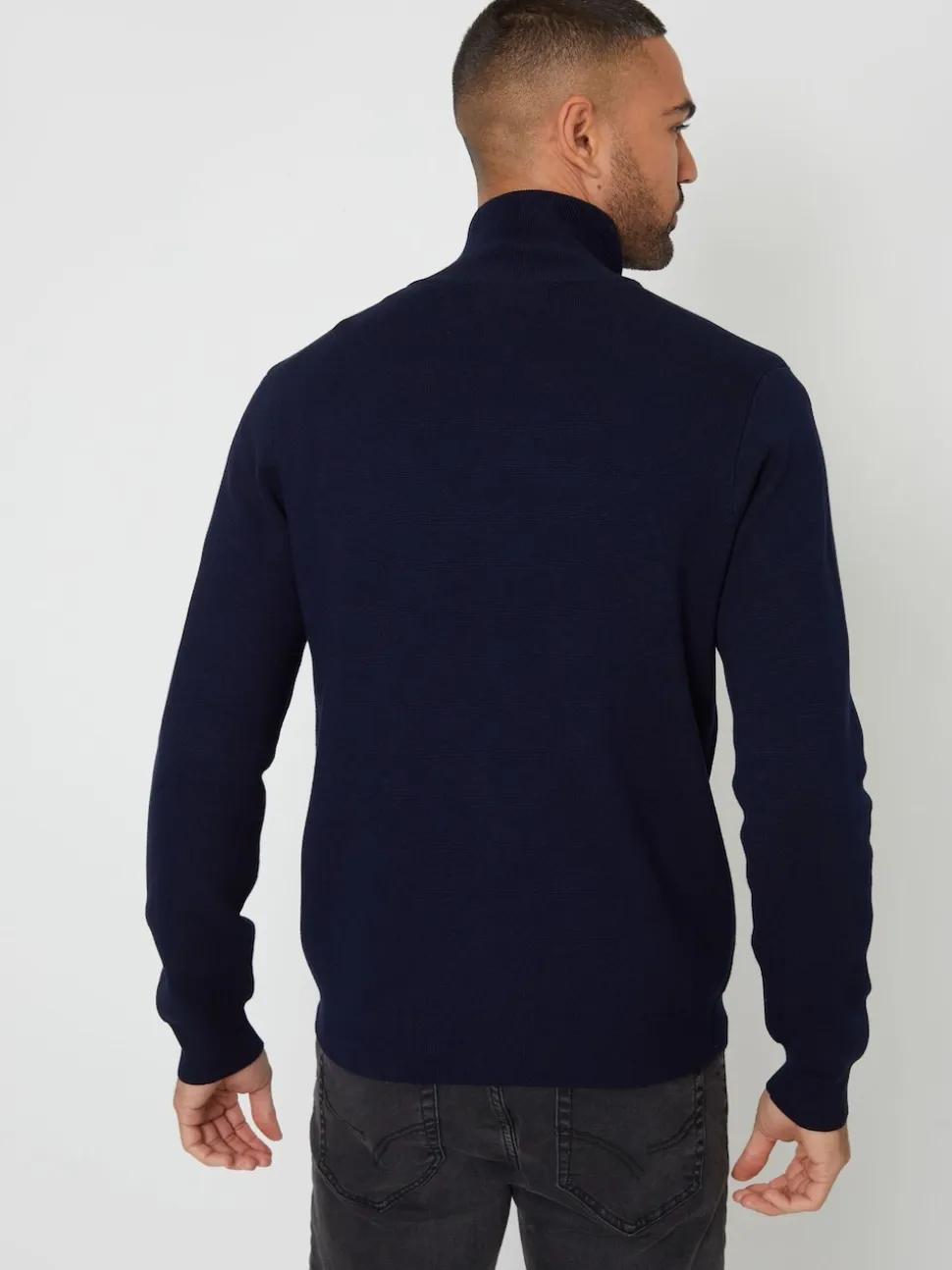 Threadbare Blue Zip-Through Funnel Neck Knitted Cardigan