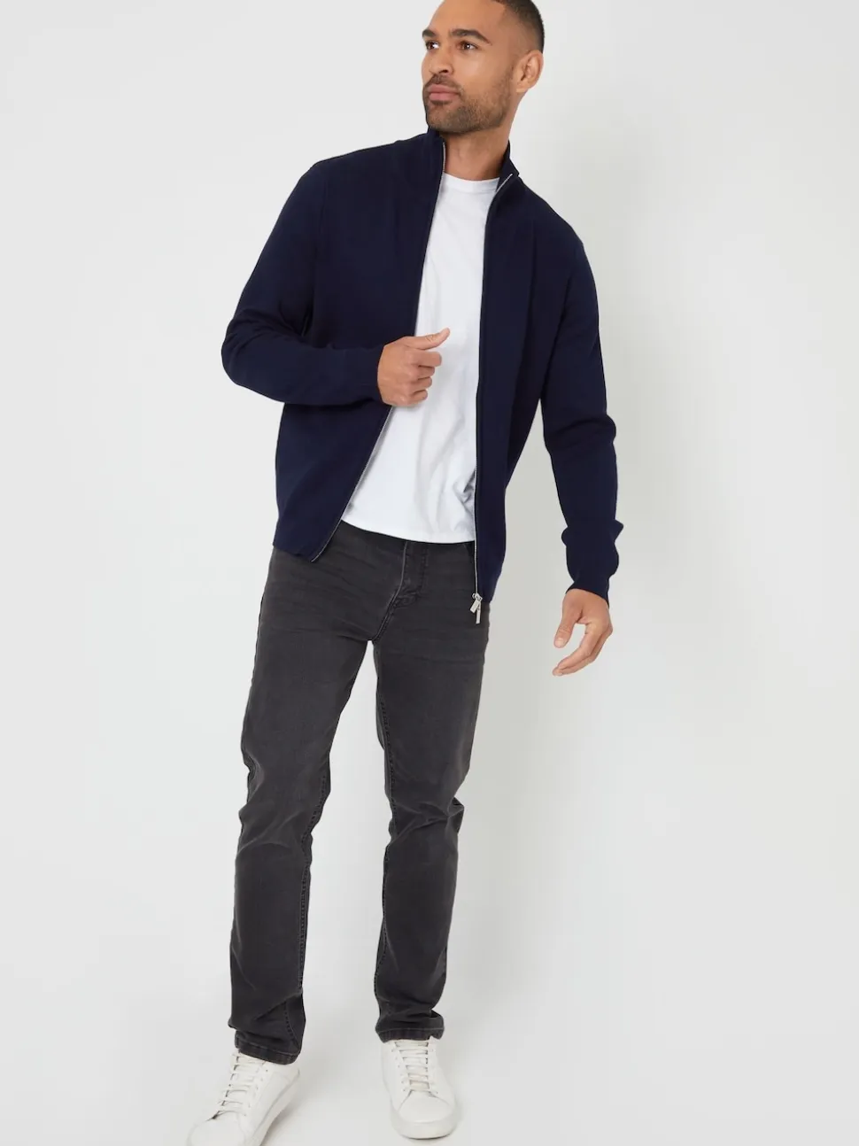 Threadbare Blue Zip-Through Funnel Neck Knitted Cardigan