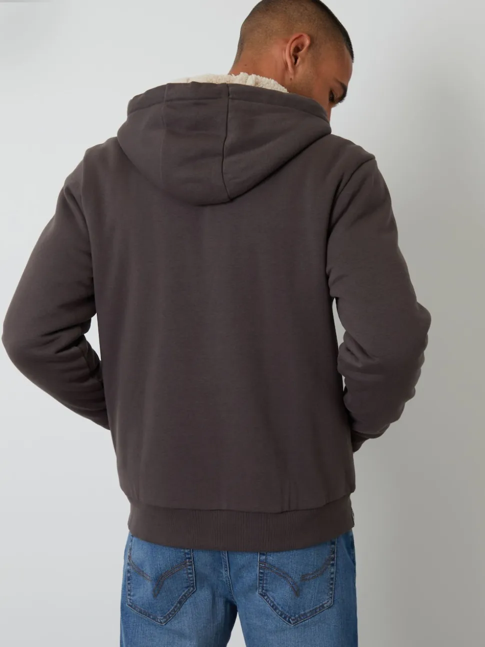 Threadbare Brown Borg Lined Zip-Through Hoodie