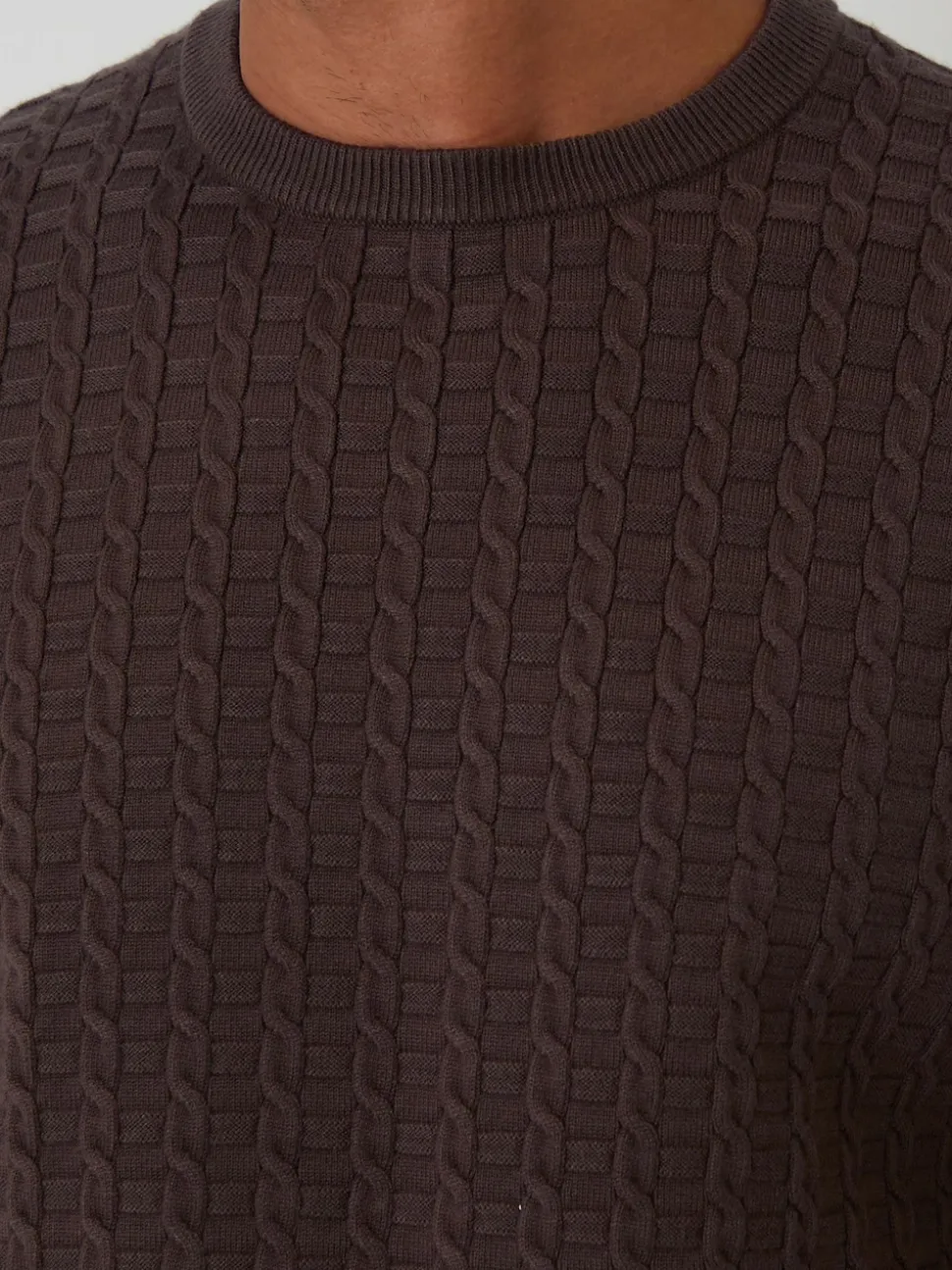 Threadbare Brown Cable Knit Crew Neck Jumper
