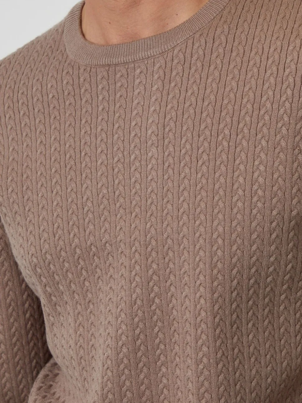 Threadbare Brown Cable Knit Rib Crew Neck Jumper