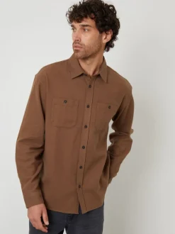 Threadbare Brown Cotton Flannel Relaxed Fit Shirt