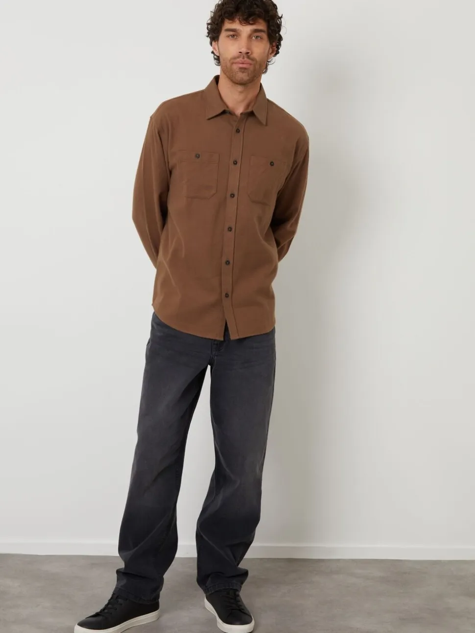 Threadbare Brown Cotton Flannel Relaxed Fit Shirt