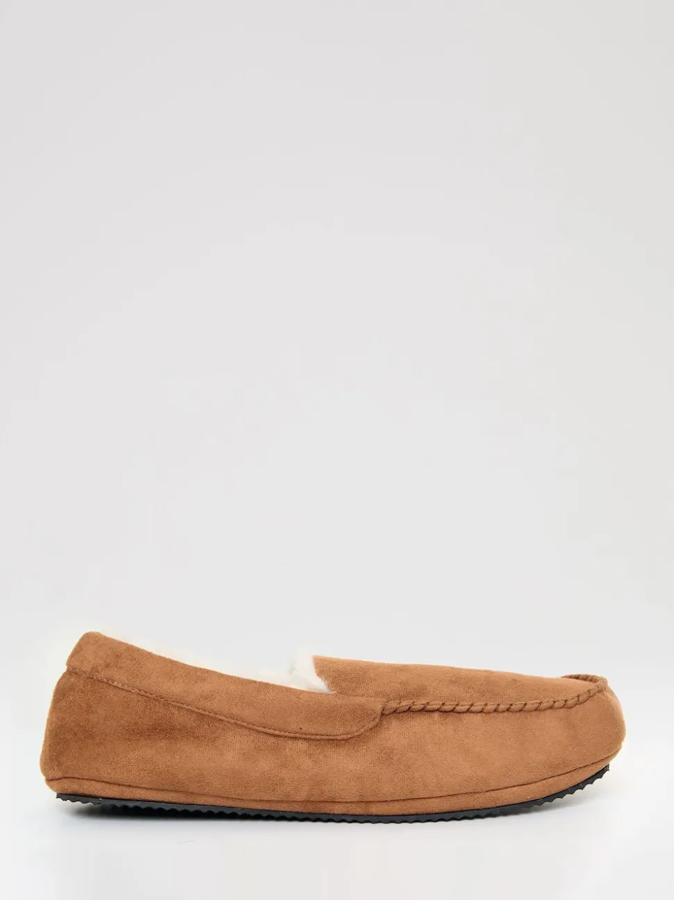 Threadbare Brown Faux Suede Faux Fur Lined Moccasin Slippers