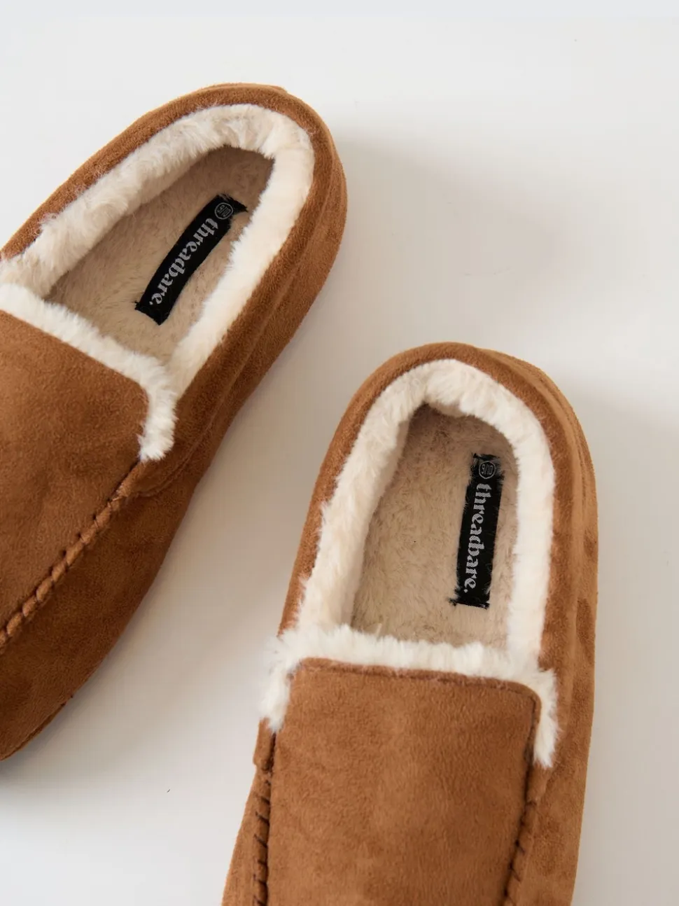 Threadbare Brown Faux Suede Faux Fur Lined Moccasin Slippers