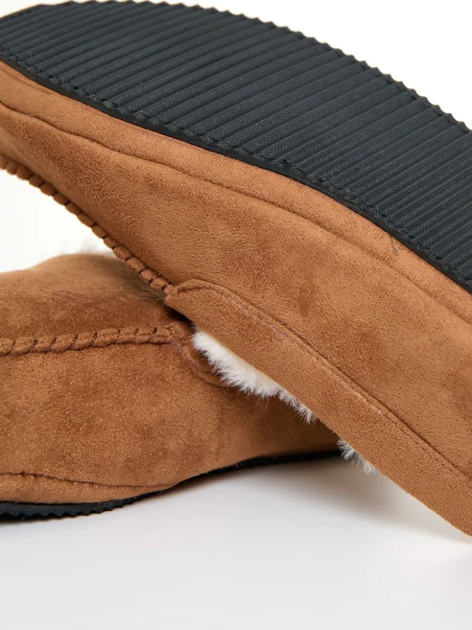 Threadbare Brown Faux Suede Faux Fur Lined Moccasin Slippers