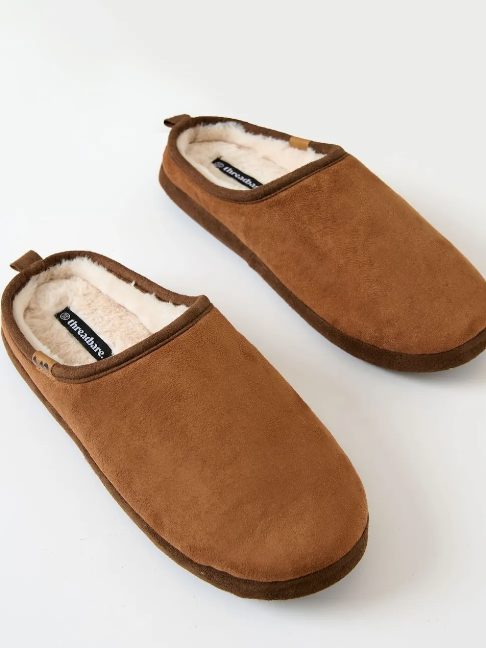 Threadbare Brown Faux Suede Faux Fur Lined Mule Slippers