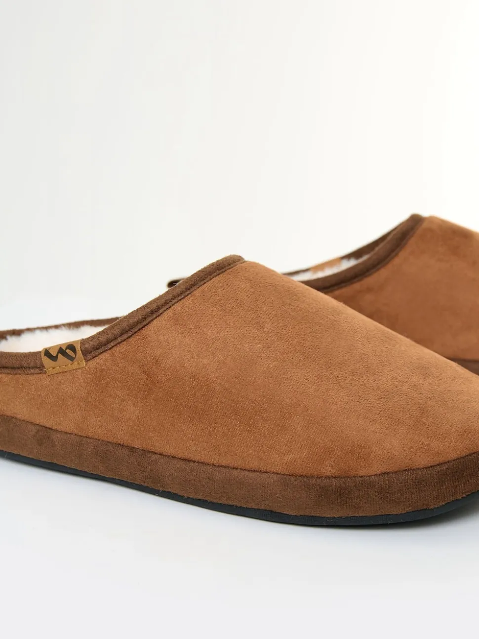 Threadbare Brown Faux Suede Faux Fur Lined Mule Slippers